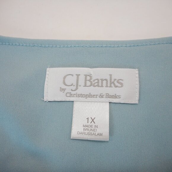 CJ Banks Womens Plus size 1X Teal Floral Top with Lace Overlay 3/4 Sleeve Blouse - Picture 6 of 10